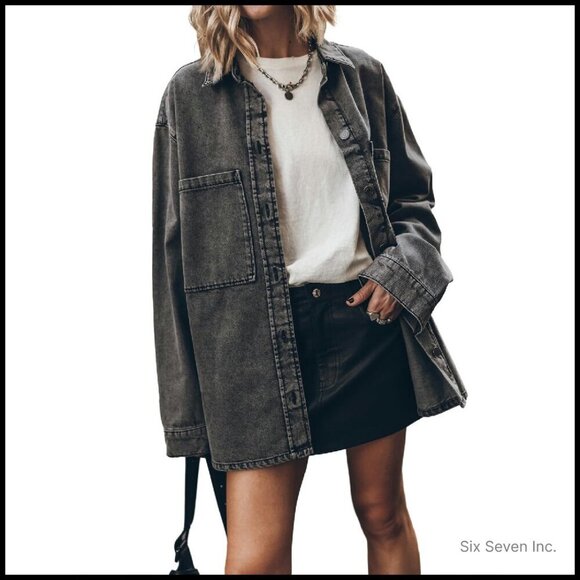 Jackets & Blazers - Oversized Denim Jacket Classic Button Up Casual Chic Y2K Retro Boyfriend Fit